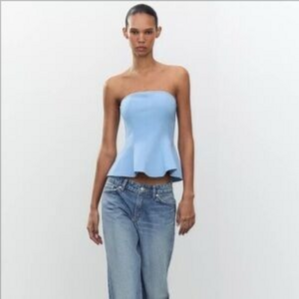 Adanola STRAPLESS PEPLUM TOP - Blue | ZARA United States in White
